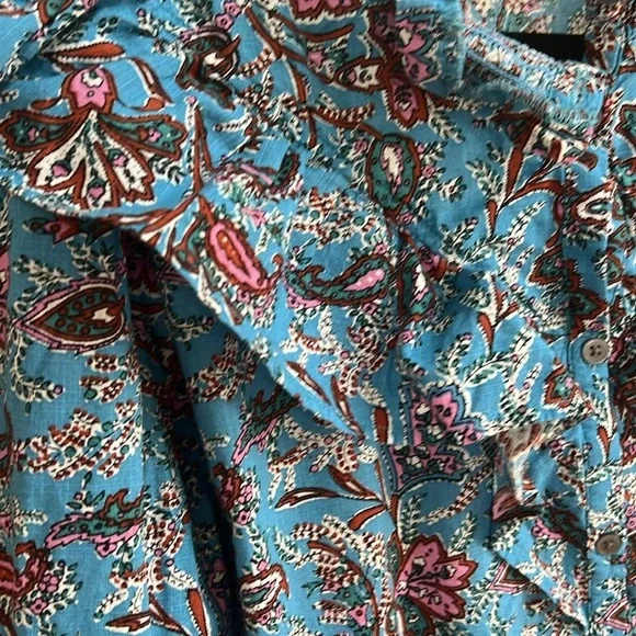 LOFT - BLUE PAISLEY RUFFLE FRONT PLACKET SHIRT - SIZE L - Picture 6 of 6
